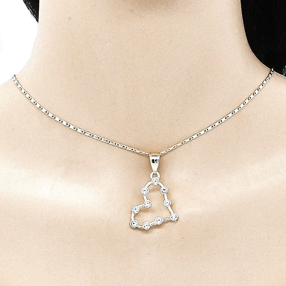 Oro Laminado Earring and Pendant Adult Set, Gold Filled Style Heart Design, with White Crystal, Polished, Golden Finish