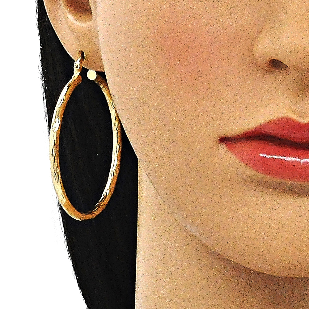 Oro Laminado Large Hoop, Gold Filled Style Hollow Design, Diamond Cutting Finish, Golden Finish