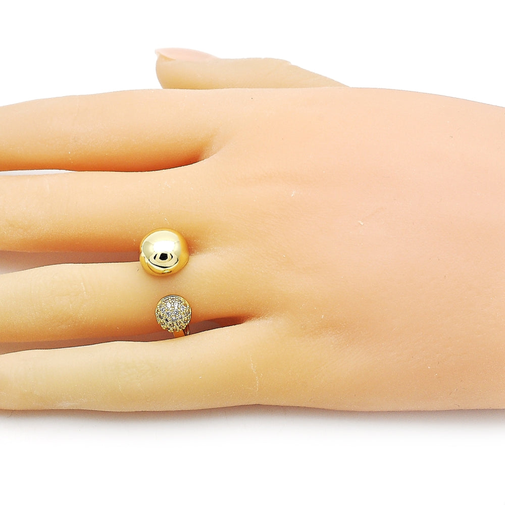 Oro Laminado Multi Stone Ring, Gold Filled Style Ball Design, with White Micro Pave, Polished, Golden Finish