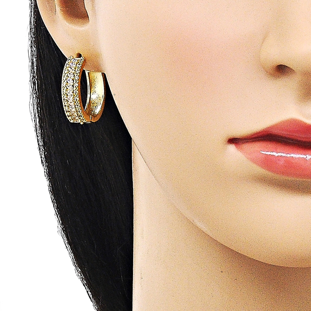 Oro Laminado Huggie Hoop, Gold Filled Style Cluster Design, with White Cubic Zirconia, Polished, Golden Finish