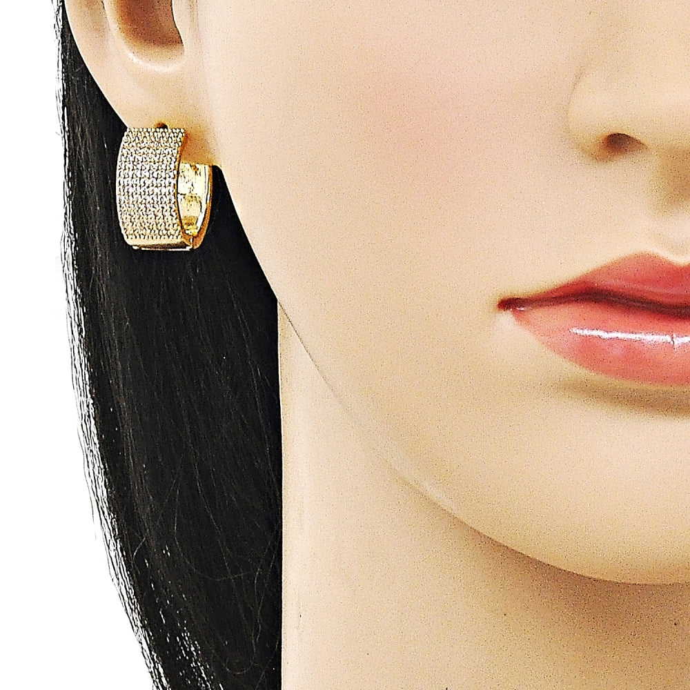 Oro Laminado Huggie Hoop, Gold Filled Style with White Cubic Zirconia, Polished, Golden Finish