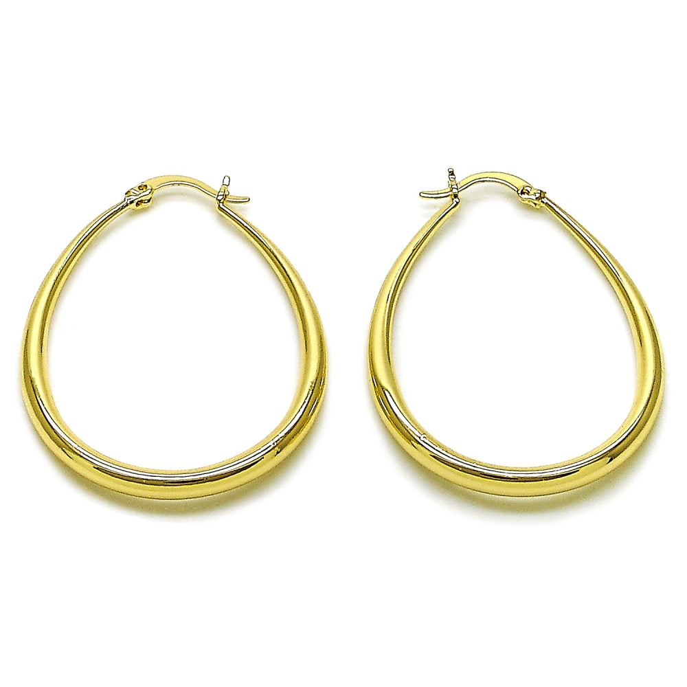 Oro Laminado Medium Hoop, Gold Filled Style Teardrop and Hollow Design, Polished, Golden Finish