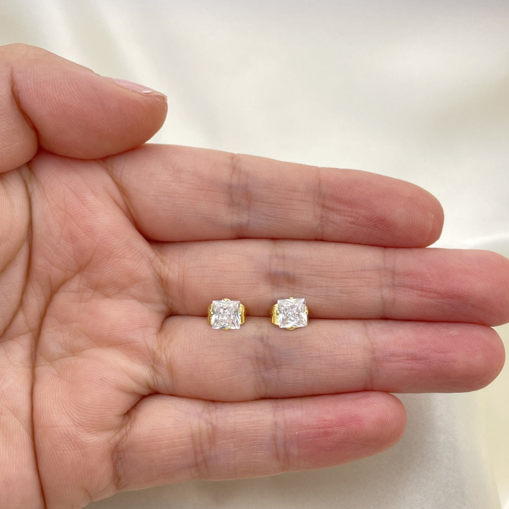 Oro Laminado Stud Earring, Gold Filled Style with White Cubic Zirconia, Polished, Golden Finish