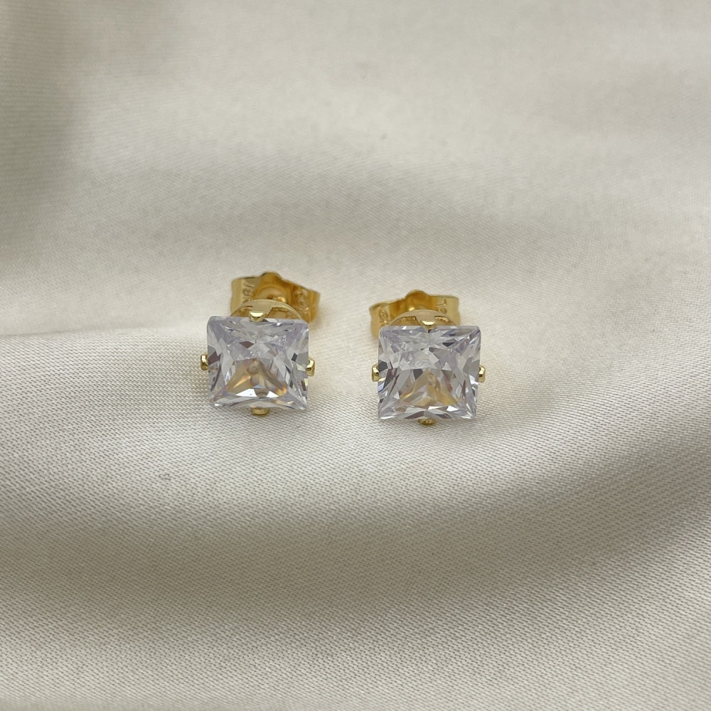 Oro Laminado Stud Earring, Gold Filled Style with White Cubic Zirconia, Polished, Golden Finish