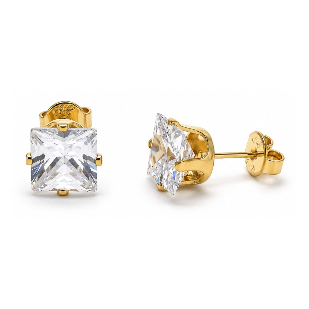 Oro Laminado Stud Earring, Gold Filled Style with White Cubic Zirconia, Polished, Golden Finish