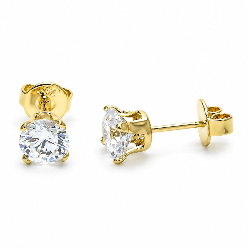 Oro Laminado Stud Earring, Gold Filled Style with White Cubic Zirconia, Polished, Golden Finish