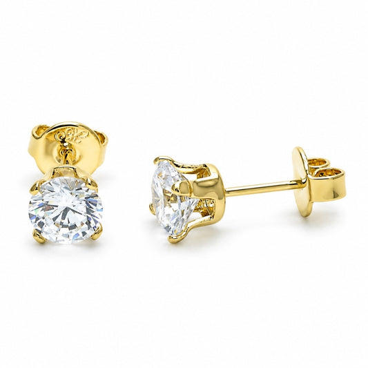 Oro Laminado Stud Earring, Gold Filled Style with White Cubic Zirconia, Polished, Golden Finish