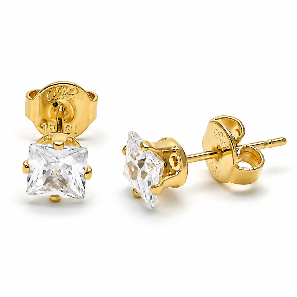 Oro Laminado Stud Earring, Gold Filled Style with White Cubic Zirconia, Polished, Golden Finish