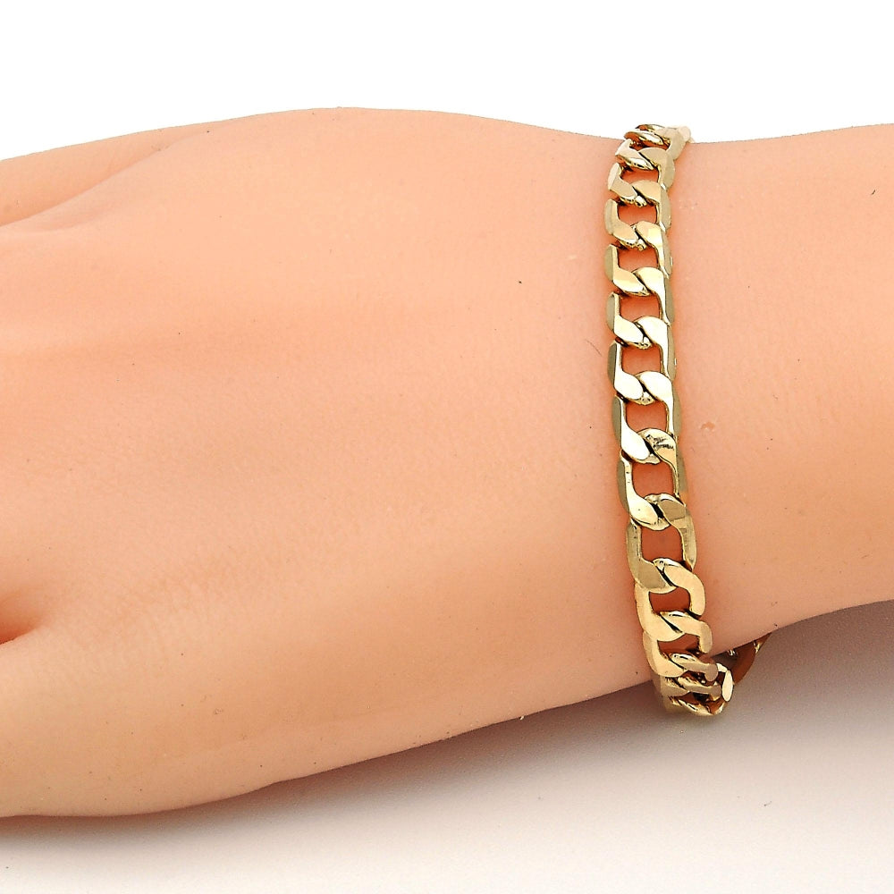 Oro Laminado Basic Bracelet, Gold Filled Style Curb Design, Polished, Golden Finish
