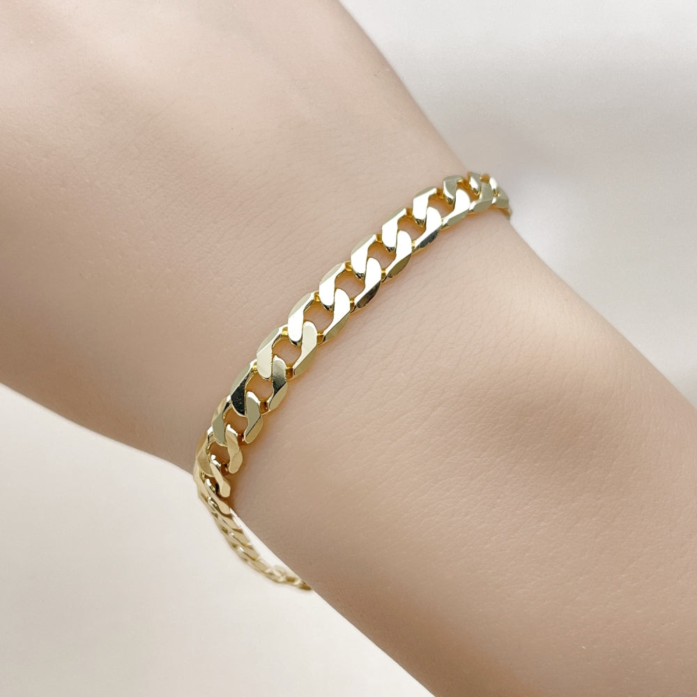 Oro Laminado Basic Bracelet, Gold Filled Style Curb Design, Polished, Golden Finish