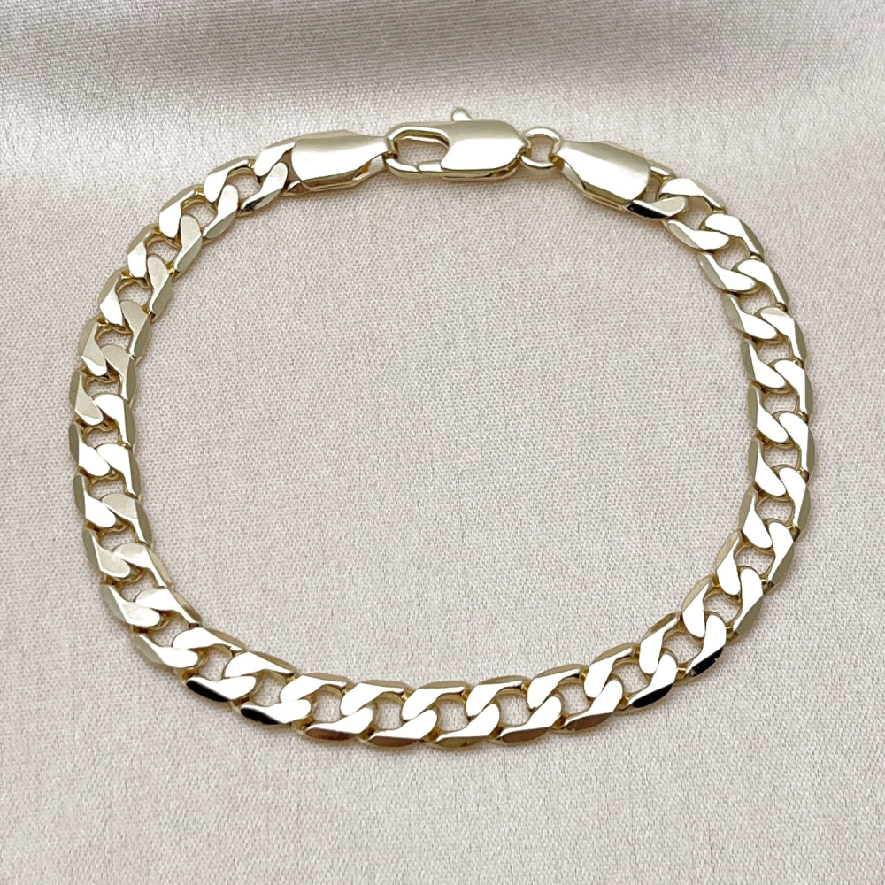 Oro Laminado Basic Bracelet, Gold Filled Style Curb Design, Polished, Golden Finish