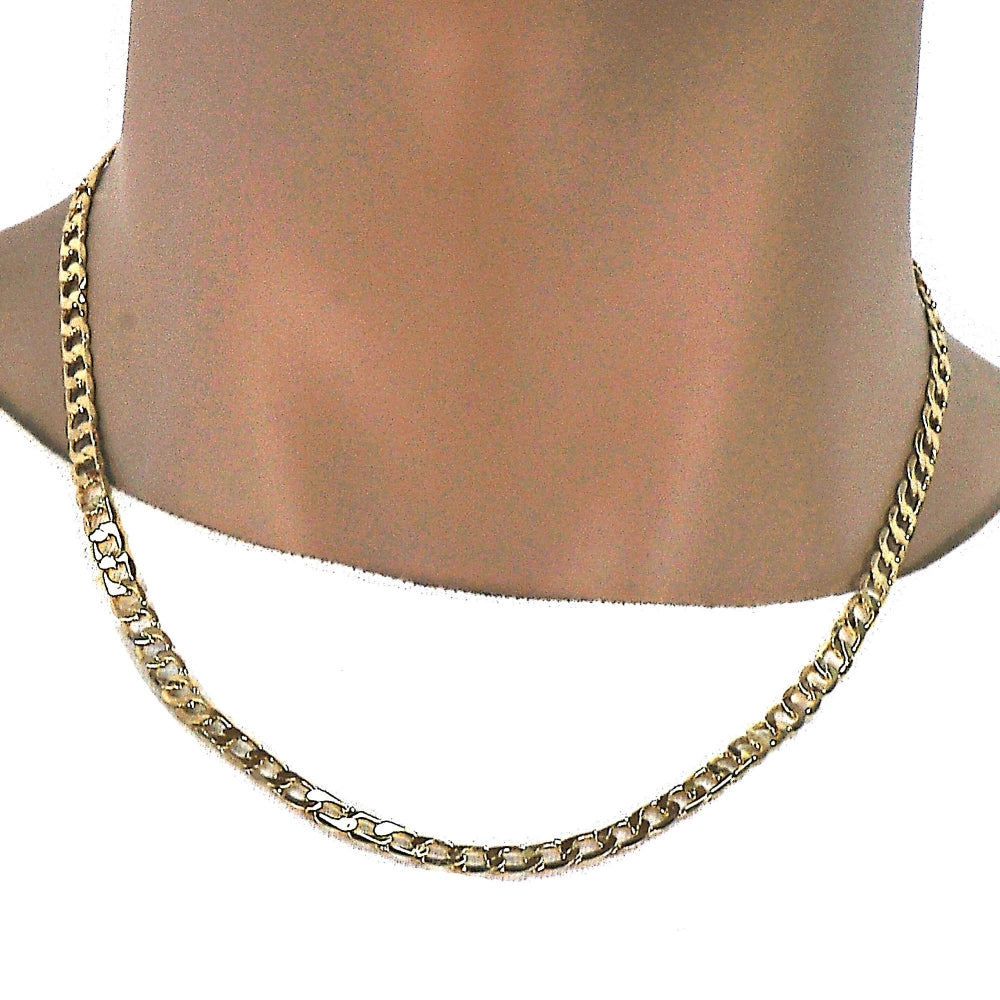 Oro Laminado Basic Necklace, Gold Filled Style Curb Design, Polished, Golden Finish