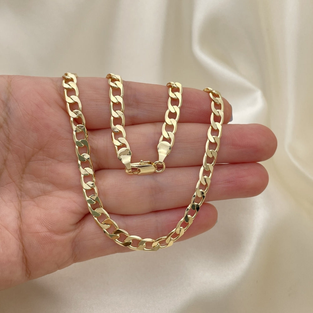 Oro Laminado Basic Necklace, Gold Filled Style Curb Design, Polished, Golden Finish