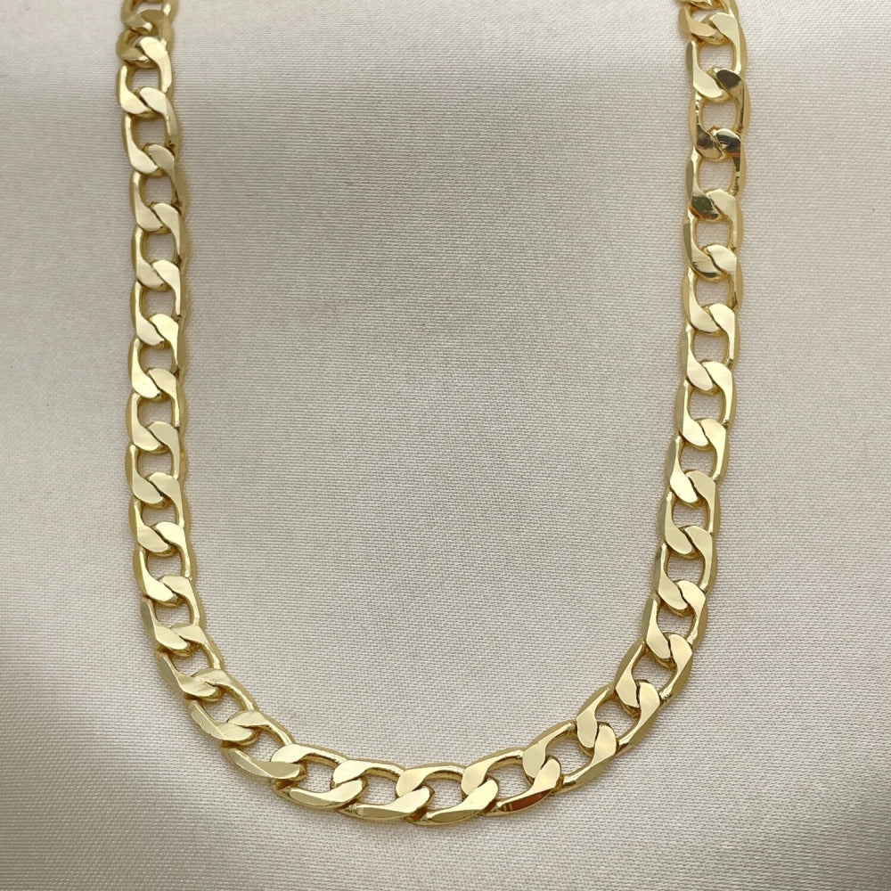 Oro Laminado Basic Necklace, Gold Filled Style Curb Design, Polished, Golden Finish