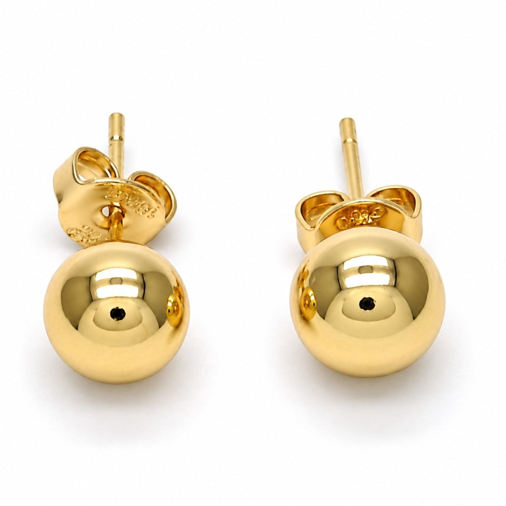 Oro Laminado Stud Earring, Gold Filled Style Ball Design, Polished, Golden Finish