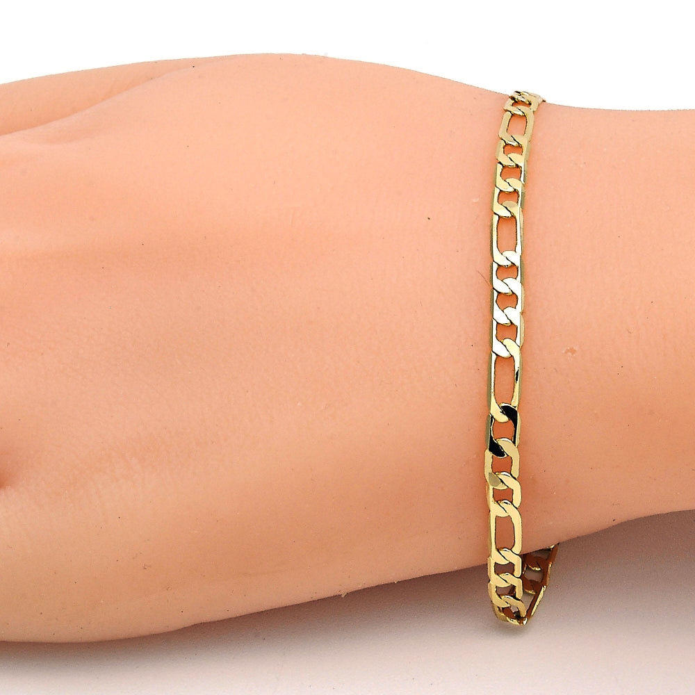 Oro Laminado Basic Bracelet, Gold Filled Style Figaro Design, Polished, Golden Finish
