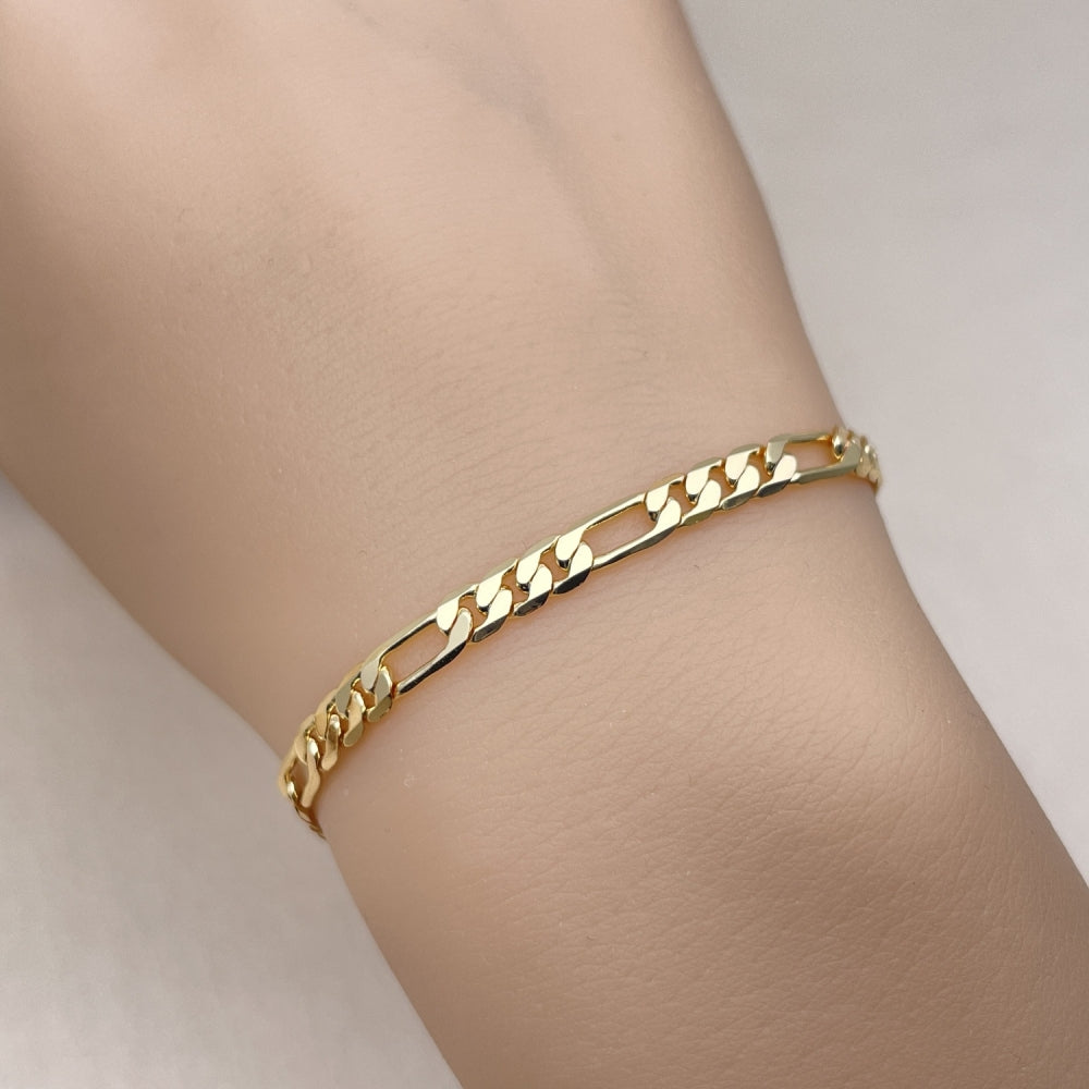 Oro Laminado Basic Bracelet, Gold Filled Style Figaro Design, Polished, Golden Finish