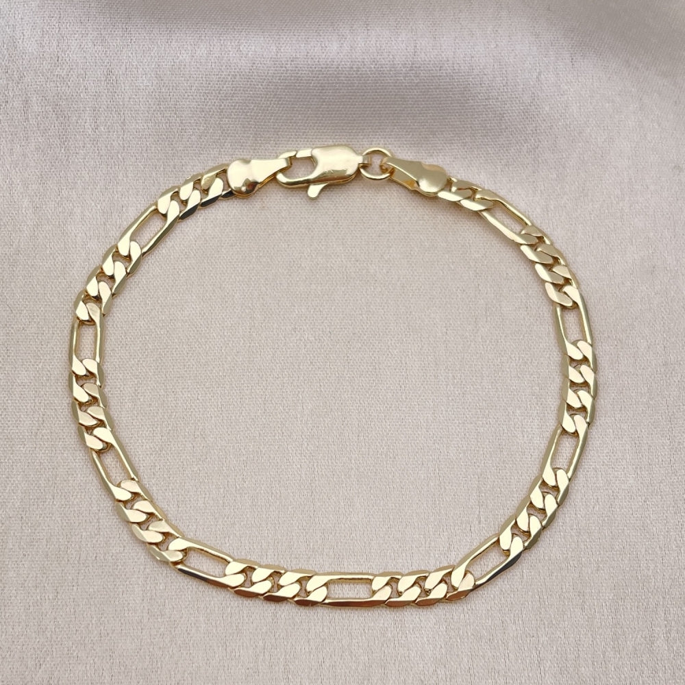 Oro Laminado Basic Bracelet, Gold Filled Style Figaro Design, Polished, Golden Finish