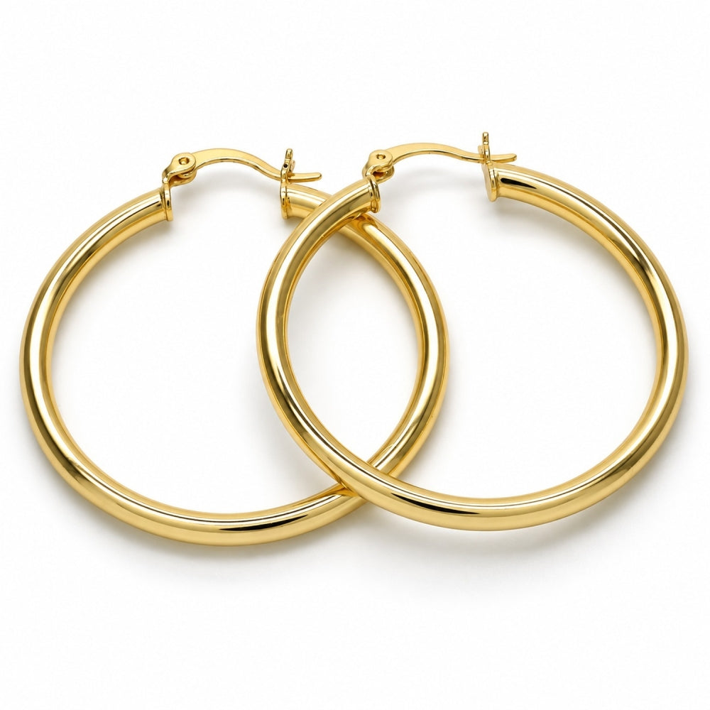 Oro Laminado Medium Hoop, Gold Filled Style Hollow Design, Polished, Golden Finish