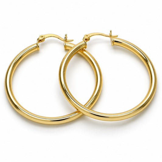Oro Laminado Medium Hoop, Gold Filled Style Hollow Design, Polished, Golden Finish