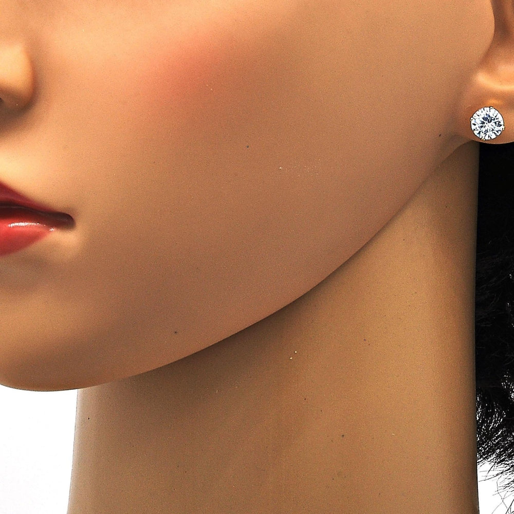 Oro Laminado Stud Earring, Gold Filled Style with White Cubic Zirconia, Polished, Golden Finish