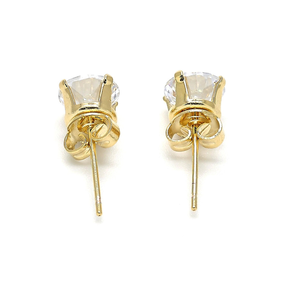 Oro Laminado Stud Earring, Gold Filled Style with White Cubic Zirconia, Polished, Golden Finish