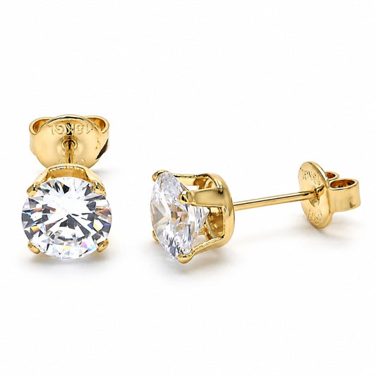 Oro Laminado Stud Earring, Gold Filled Style with White Cubic Zirconia, Polished, Golden Finish
