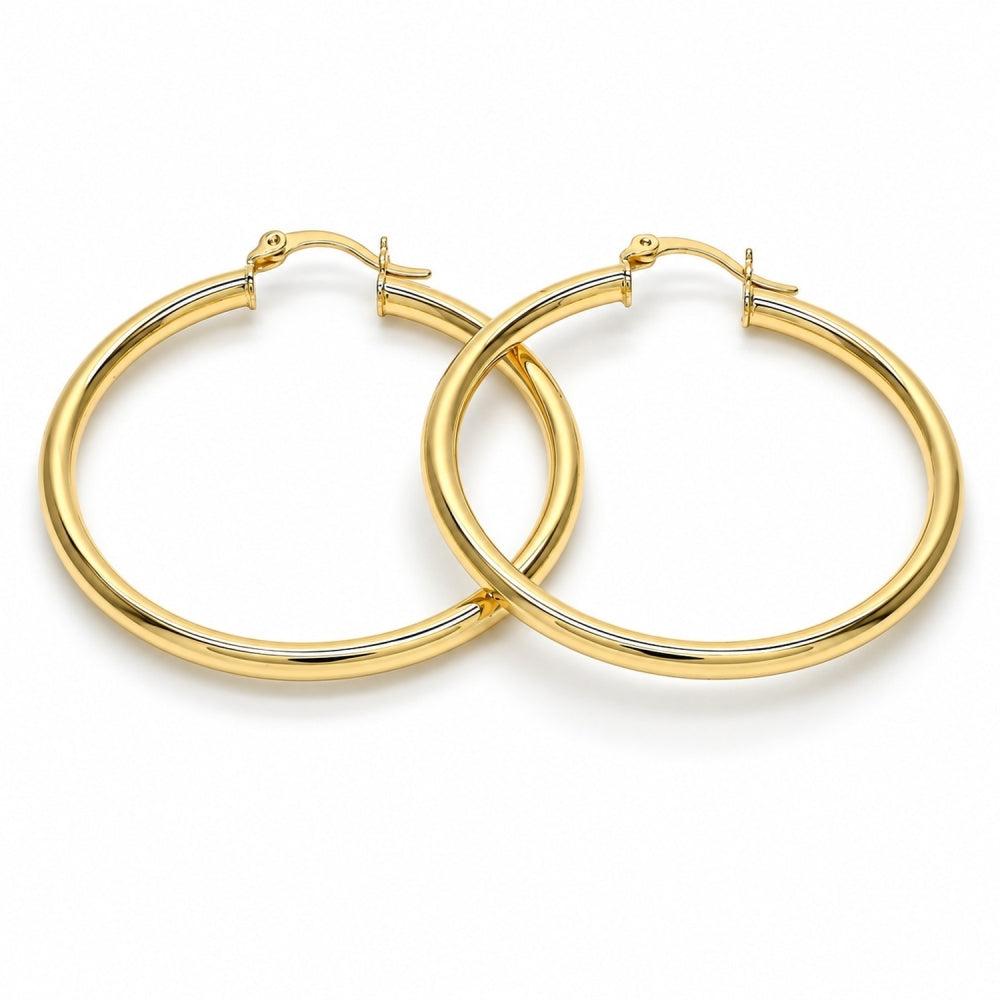 Oro Laminado Medium Hoop, Gold Filled Style Hollow Design, Polished, Golden Finish