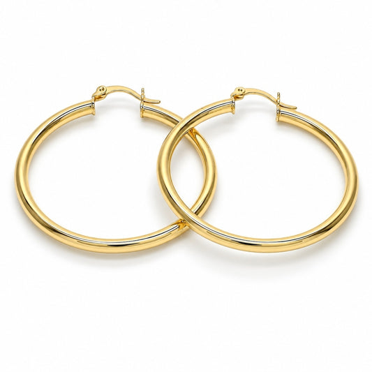 Oro Laminado Medium Hoop, Gold Filled Style Hollow Design, Polished, Golden Finish
