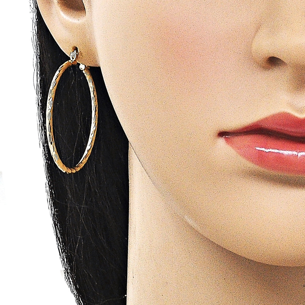 Oro Laminado Medium Hoop, Gold Filled Style Brushed Finish, Golden Finish