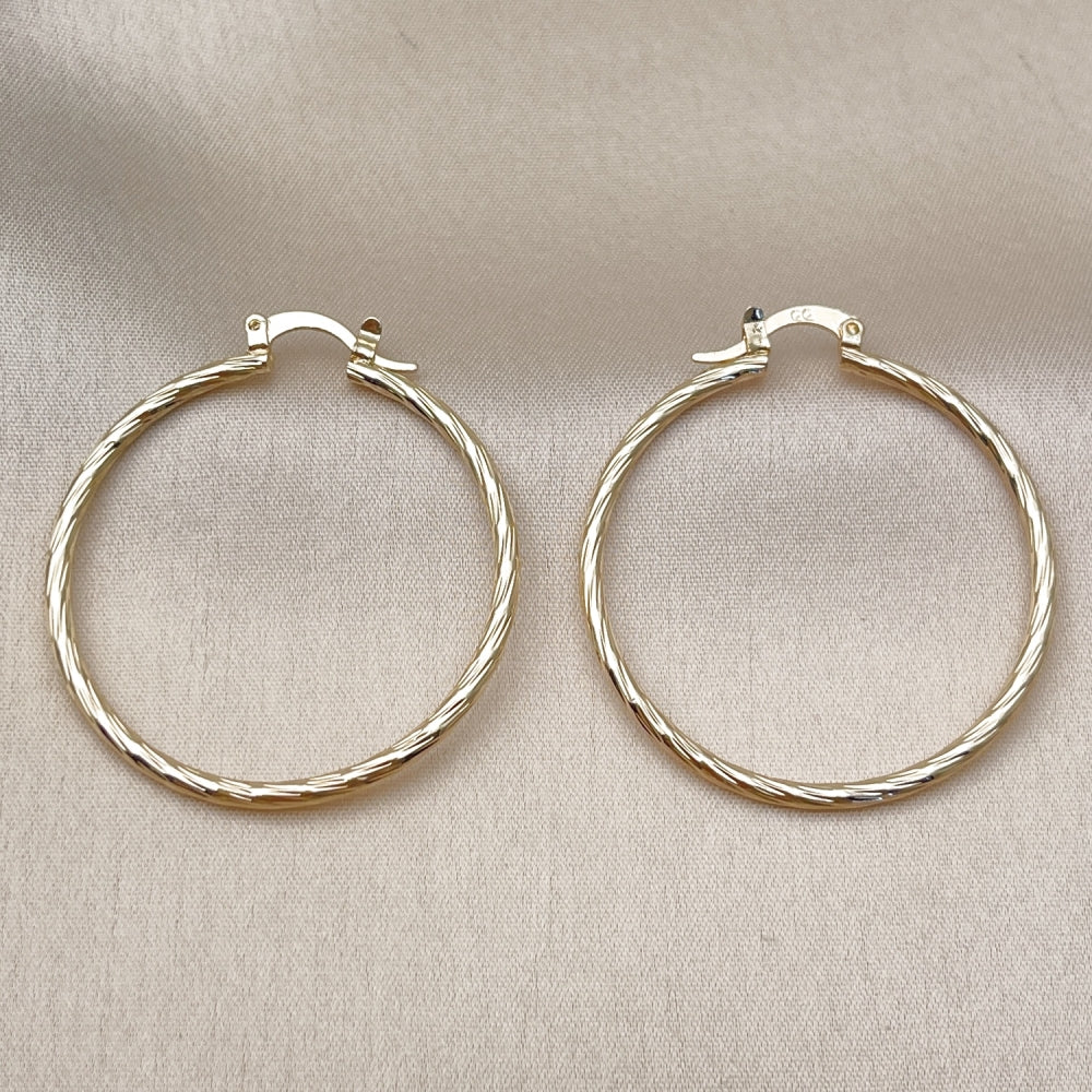 Oro Laminado Medium Hoop, Gold Filled Style Brushed Finish, Golden Finish
