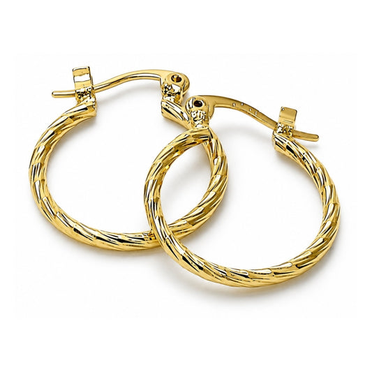 Oro Laminado Small Hoop, Gold Filled Style Brushed Finish, Golden Finish