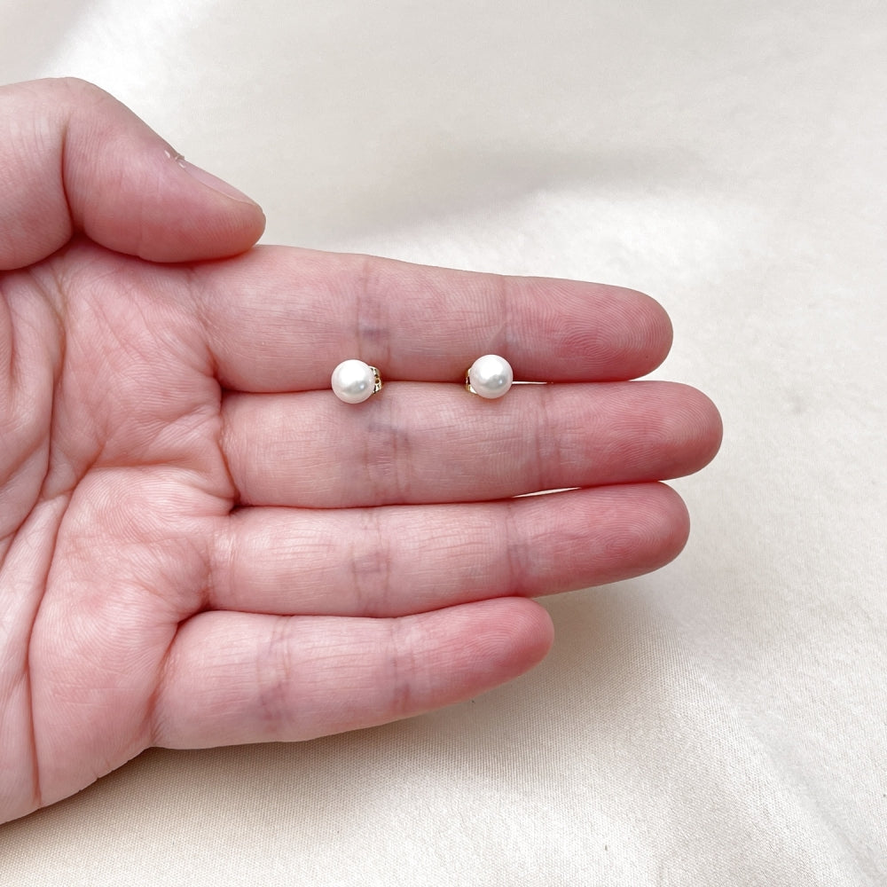Oro Laminado Stud Earring, Gold Filled Style Ball Design, with Ivory Pearl, Polished, Golden Finish