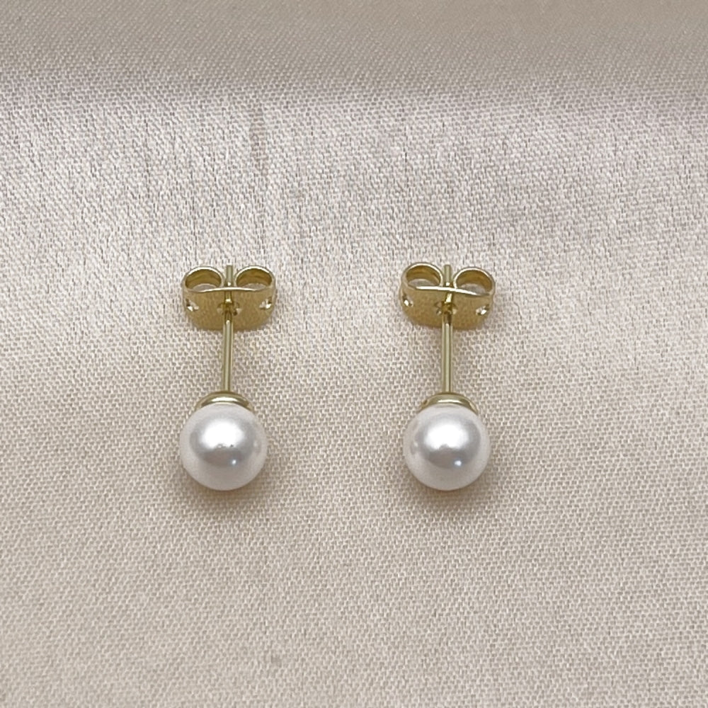 Oro Laminado Stud Earring, Gold Filled Style Ball Design, with Ivory Pearl, Polished, Golden Finish