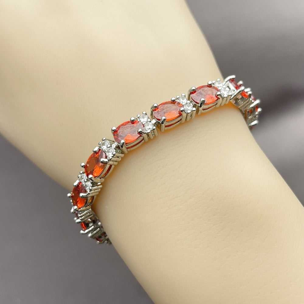 Rhodium Gold Filled Tennis Bracelet, with Garnet and White Cubic Zirconia, Polished, Rhodium Finish