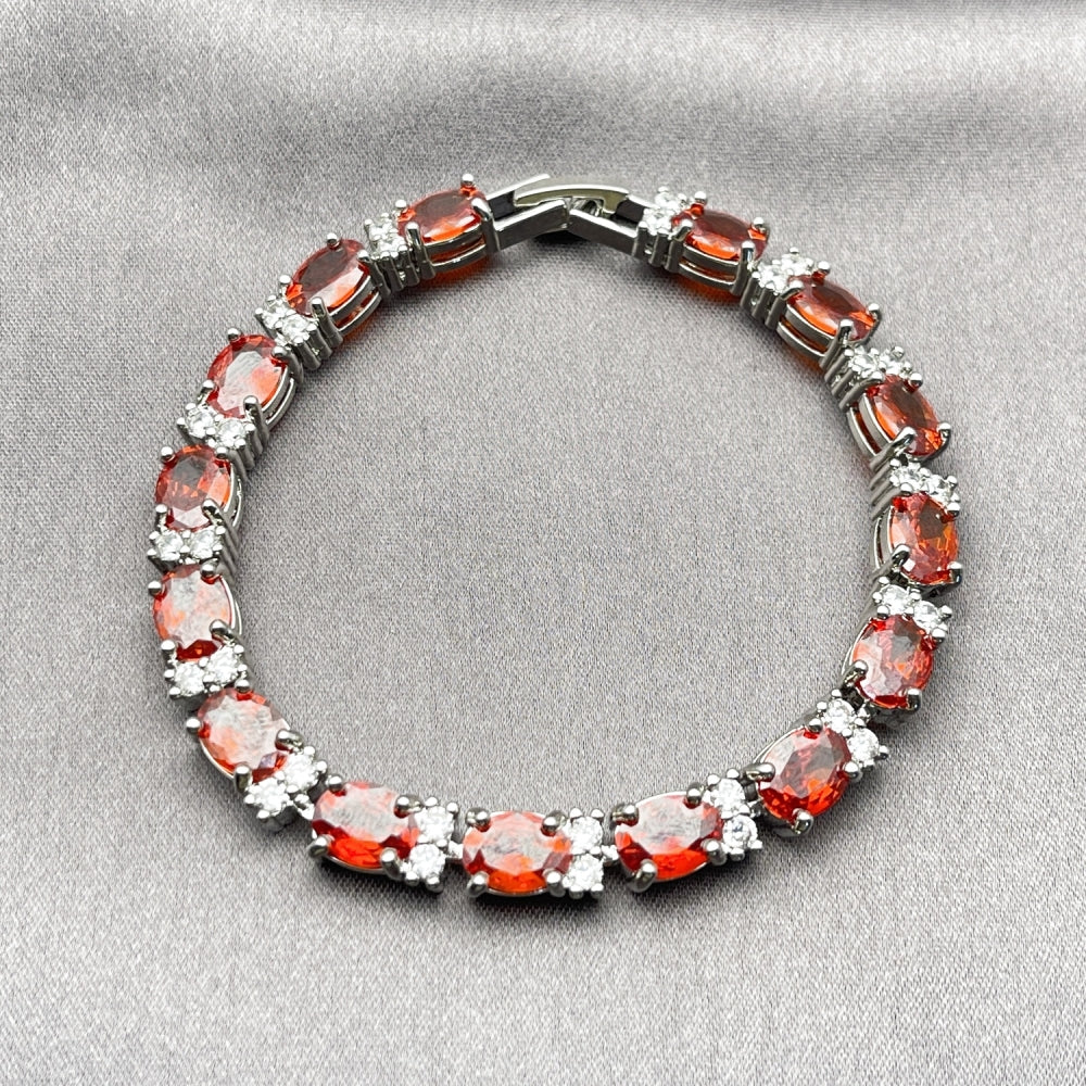 Rhodium Gold Filled Tennis Bracelet, with Garnet and White Cubic Zirconia, Polished, Rhodium Finish