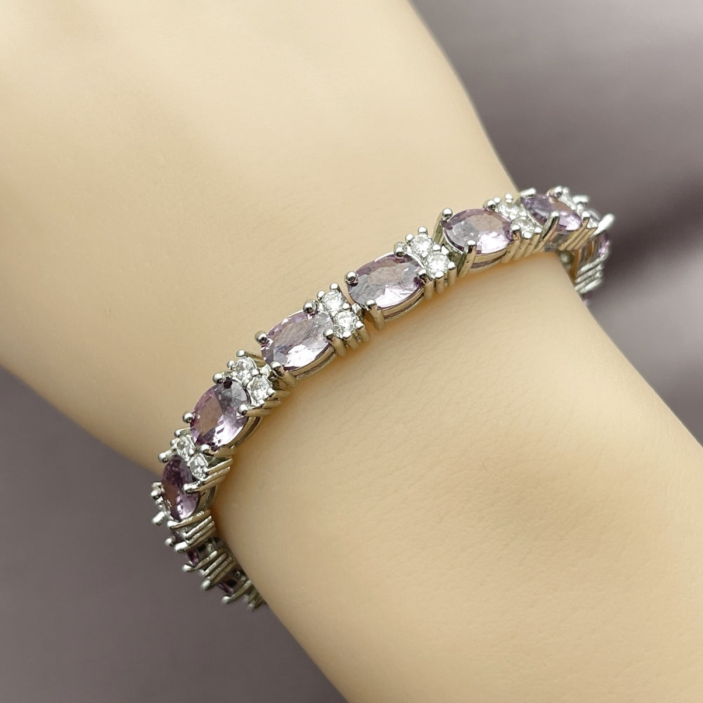 Rhodium Gold Filled Tennis Bracelet, with Amethyst and White Cubic Zirconia, Polished, Rhodium Finish