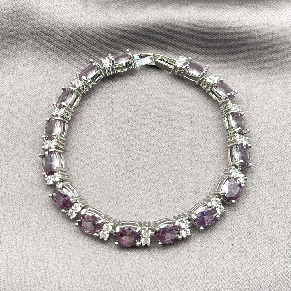 Rhodium Gold Filled Tennis Bracelet, with Amethyst and White Cubic Zirconia, Polished, Rhodium Finish