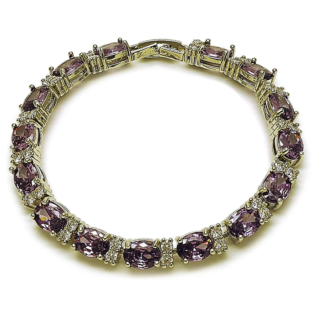 Rhodium Gold Filled Tennis Bracelet, with Amethyst and White Cubic Zirconia, Polished, Rhodium Finish