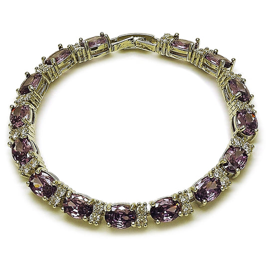 Rhodium Gold Filled Tennis Bracelet, with Amethyst and White Cubic Zirconia, Polished, Rhodium Finish