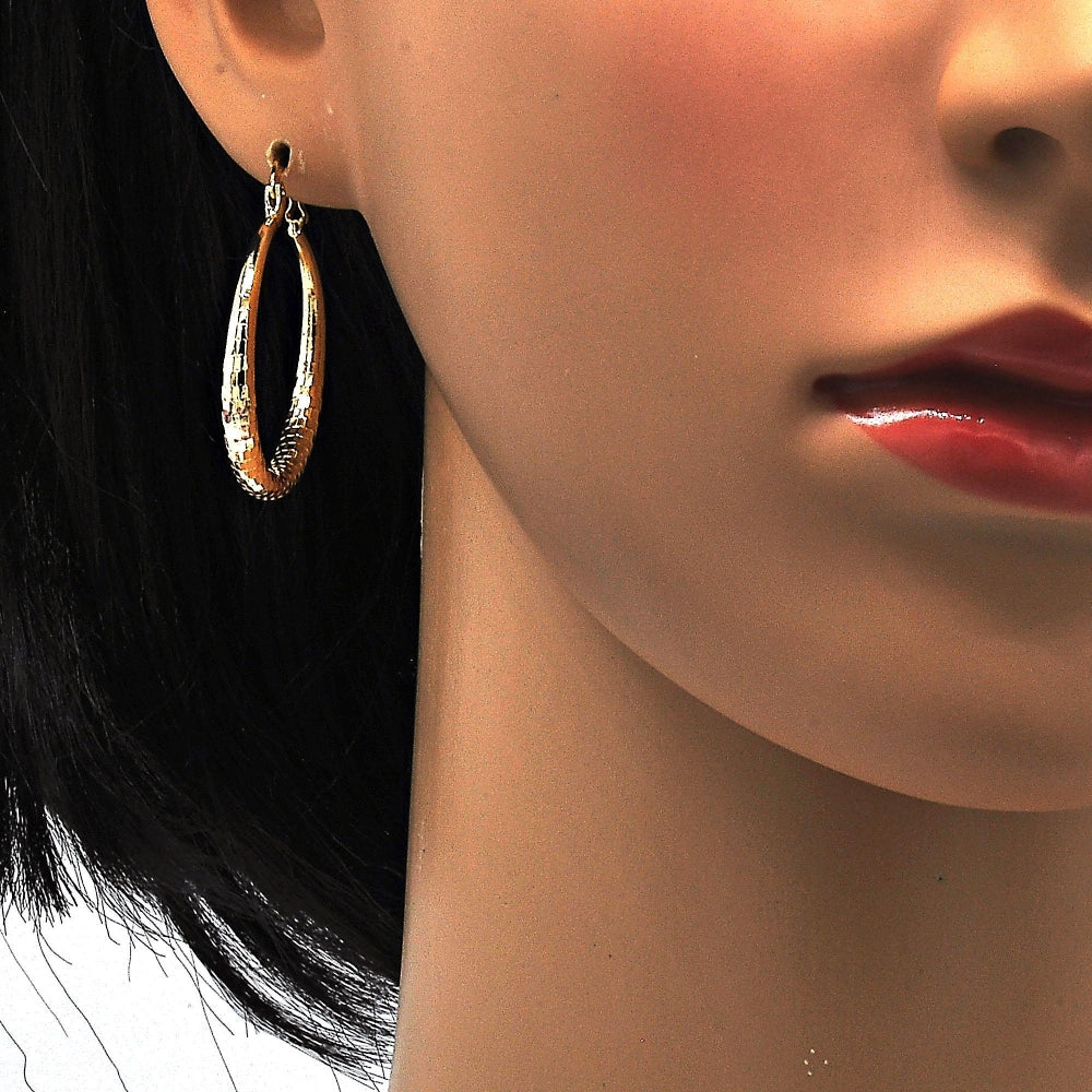 Oro Laminado Medium Hoop, Gold Filled Style Hollow Design, Diamond Cutting Finish, Golden Finish