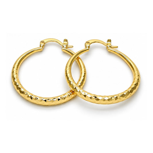 Oro Laminado Medium Hoop, Gold Filled Style Hollow Design, Diamond Cutting Finish, Golden Finish