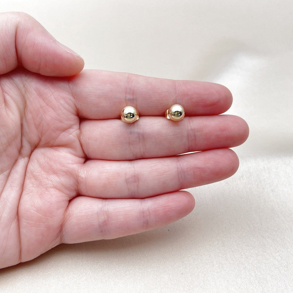 Oro Laminado Stud Earring, Gold Filled Style Ball Design, Polished, Golden Finish