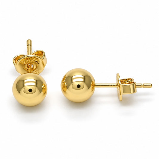 Oro Laminado Stud Earring, Gold Filled Style Ball Design, Polished, Golden Finish