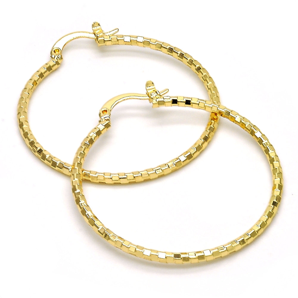 Oro Laminado Medium Hoop, Gold Filled Style Diamond Cutting Finish, Golden Finish