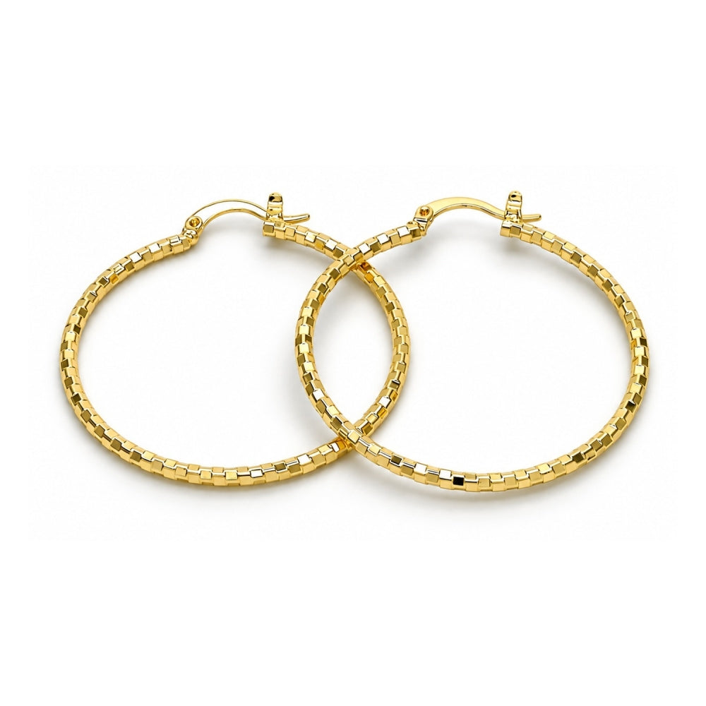 Oro Laminado Medium Hoop, Gold Filled Style Diamond Cutting Finish, Golden Finish
