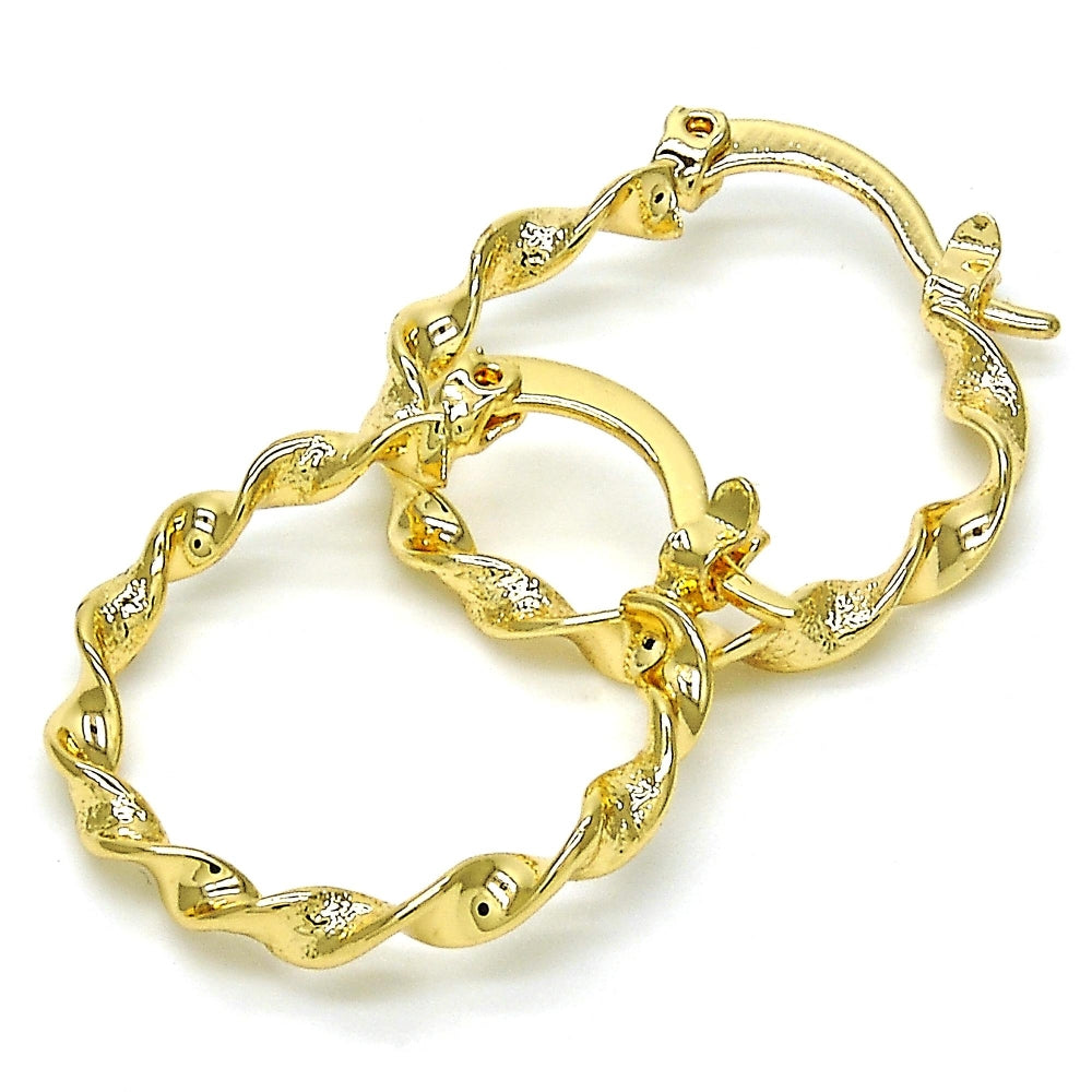 Oro Laminado Small Hoop, Gold Filled Style Twist Design, Matte Finish, Golden Finish
