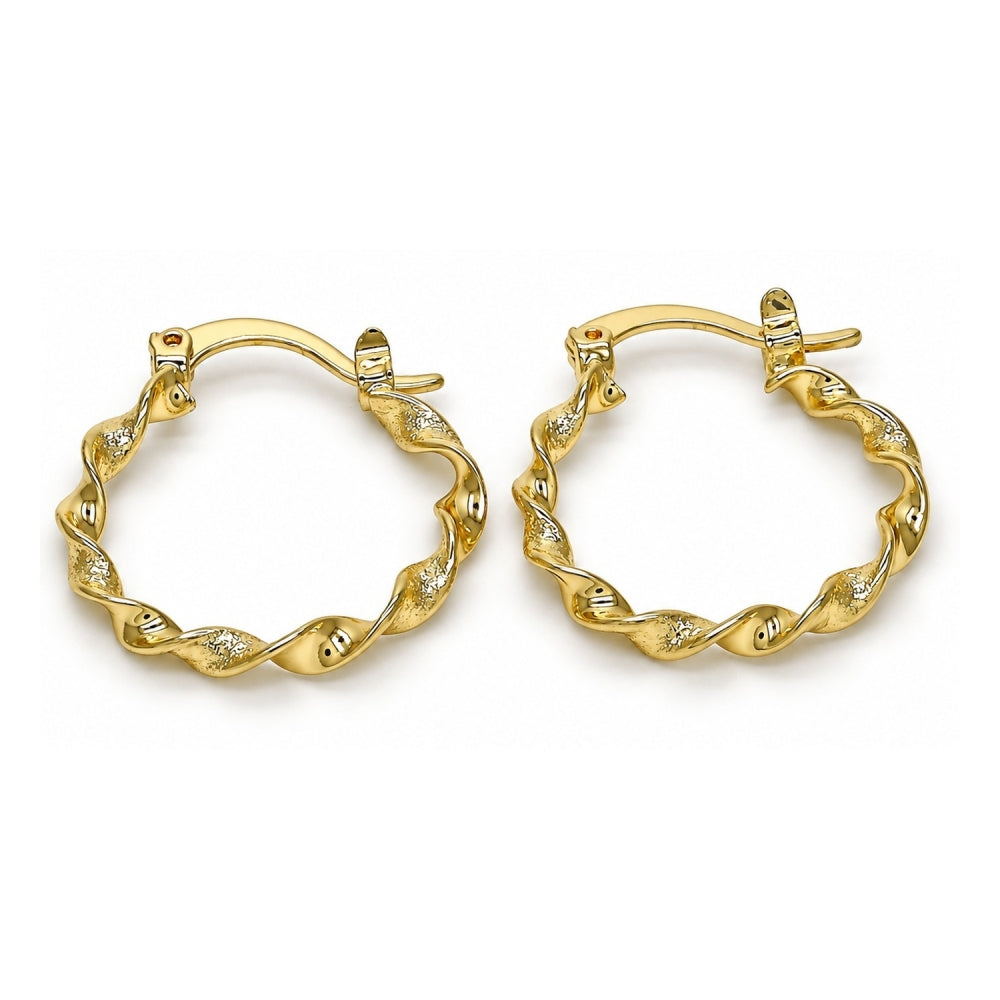 Oro Laminado Small Hoop, Gold Filled Style Twist Design, Matte Finish, Golden Finish