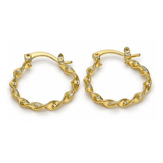 Oro Laminado Small Hoop, Gold Filled Style Twist Design, Matte Finish, Golden Finish