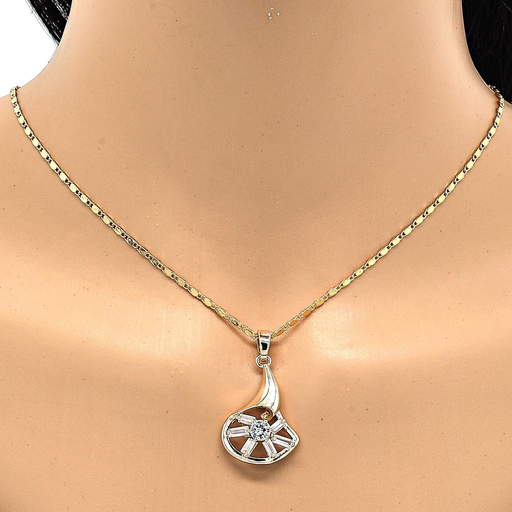 Oro Laminado Earring and Pendant Adult Set, Gold Filled Style Baguette Design, with White Cubic Zirconia, Polished, Golden Finish